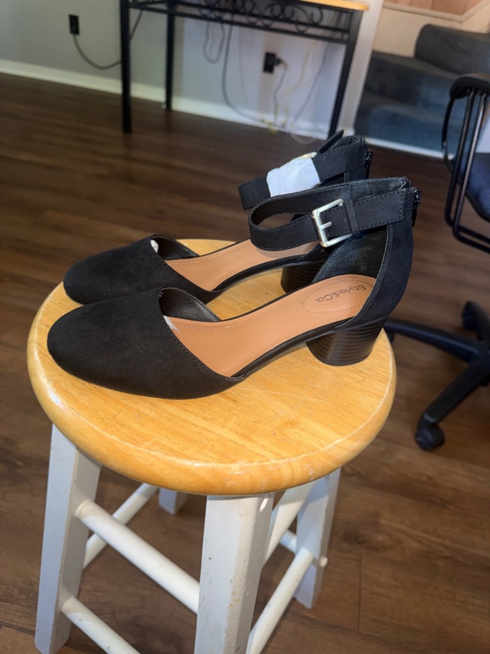 Style & Co. Black Suede-Look Ankle-Strap Block Heels